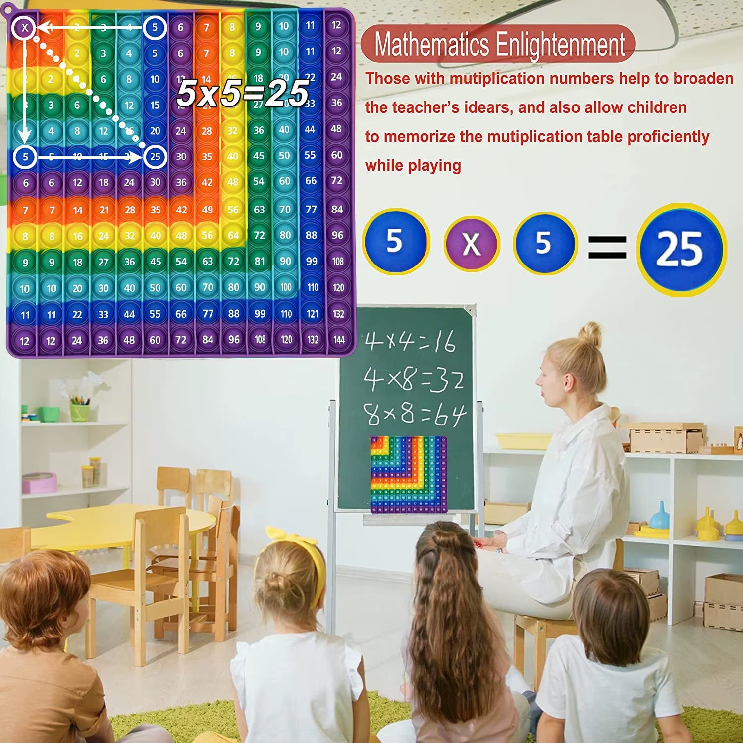 12X12 Multiplication 12+12 Addition Push Its Pop Bubble Fidget Toys, Right Angle Rainbow Educational Teaching Toys