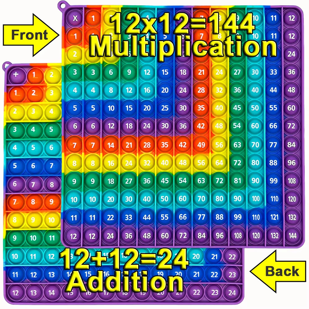 12X12 Multiplication 12+12 Addition Push Its Pop Bubble Fidget Toys, Right Angle Rainbow Educational Teaching Toys